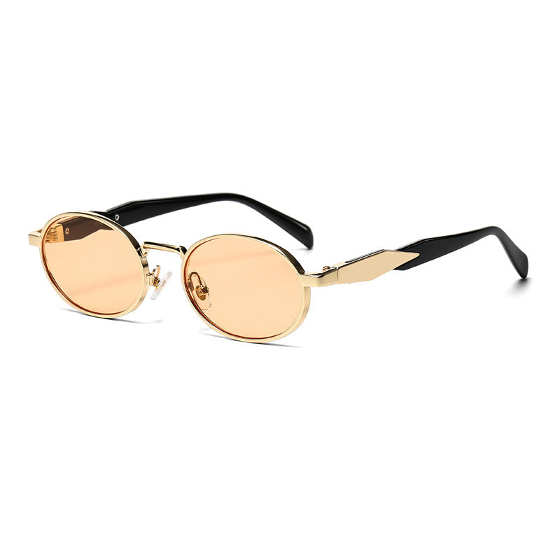 (6 PACK) Wholesale Sunglasses Oval Metal Unique Women Classic Street 2024 - BulkSunglassesWholesale.com - Gold Frame Orange Lens