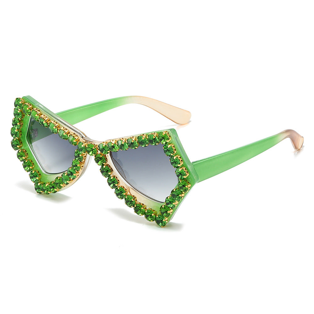 (6 PACK) Wholesale Sunglasses New Arrival Butterfly Rhinestone Unique Fashion Hip Hop Women 2024 - BulkSunglassesWholesale.com - Green Frame Green Frame Lens