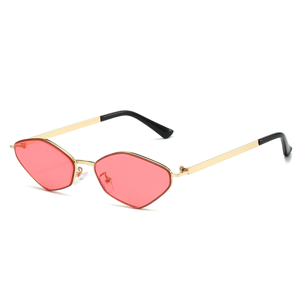 (6 PACK) Wholesale Sunglasses New Arrival Fashion Polygon Metal Unique 2025 - BulkSunglassesWholesale.com - Gold Frame Pink Lens