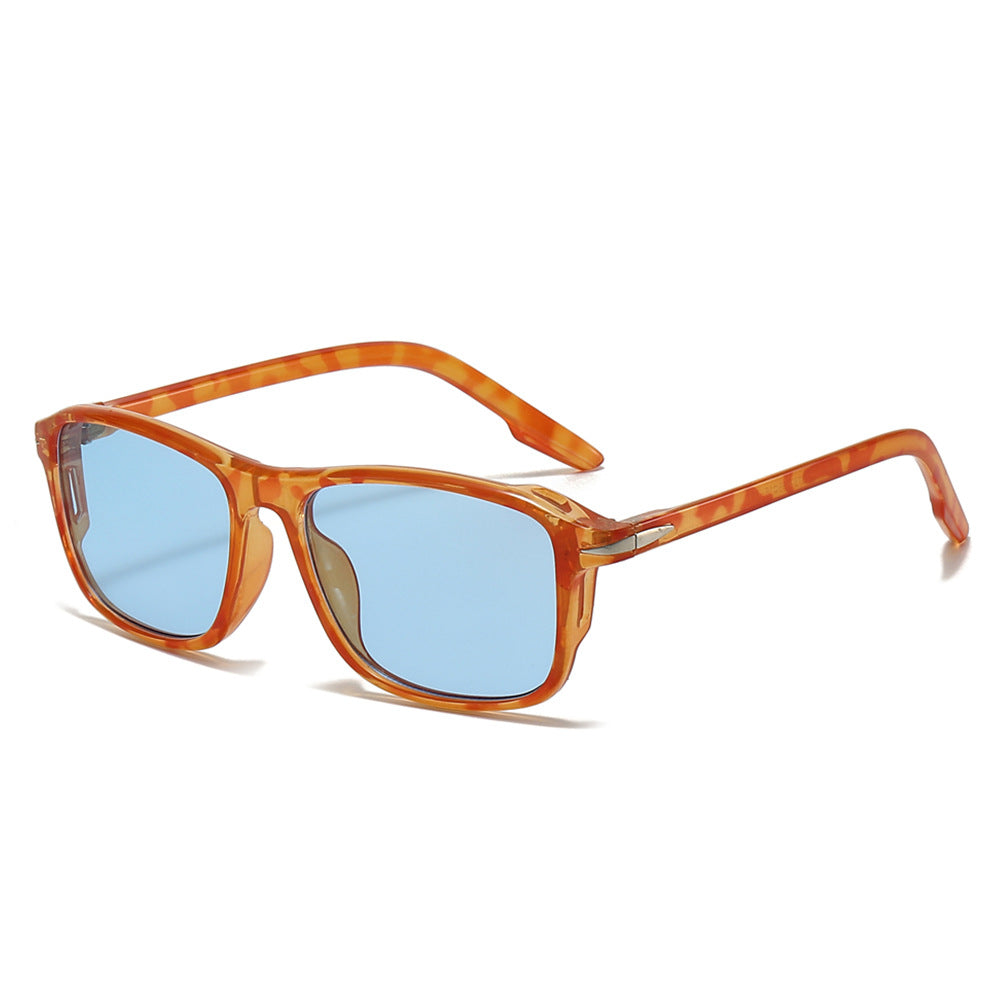 (6 PACK) Wholesale Sunglasses New Arrival Square Fashion Men Hollow 2025 - BulkSunglassesWholesale.com - Yellow Leopard Print Frame Blue Lens