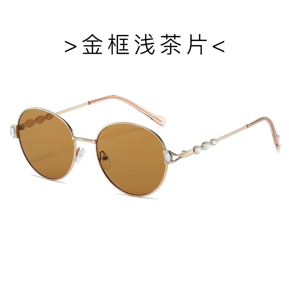 (6 PACK) Wholesale Sunglasses New Arrival Round Unique Metal Unisex Trendy Fashion 2024 - BulkSunglassesWholesale.com - Gold Frame Tea Lens