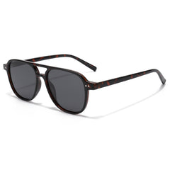 (6 PACK) Wholesale Sunglasses Vintage Double Bridge TR Polarized Trendy Street Unisex 2024 - BulkSunglassesWholesale.com - Leopard Print Frame Black Lens