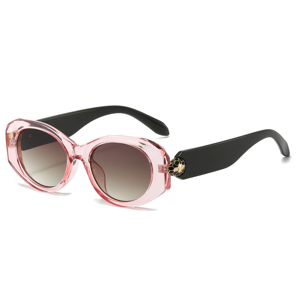 (6 PACK) Wholesale Sunglasses New Arrival Oval Unique Round Metal Fashion Unisex 2024 - BulkSunglassesWholesale.com - Clear Pink Frame Gradient Tea Lens