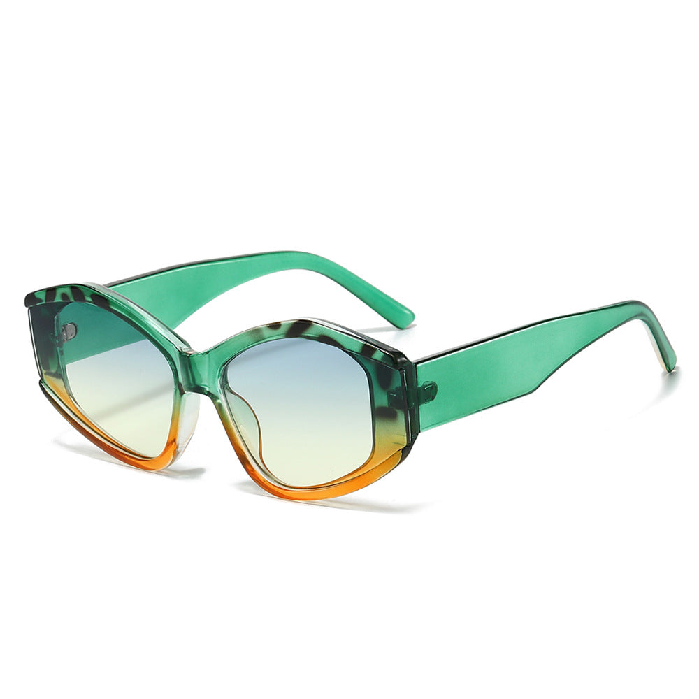 (6 PACK) Wholesale Sunglasses Unique New Arrival Vintage Hip Hop Cat Eye Trendy Fashion Women 2024 - BulkSunglassesWholesale.com - Green Orange Frame Blue Yellow Lens