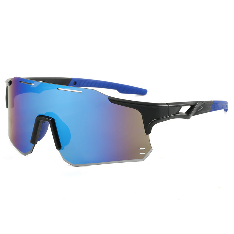 (12 PACK) Wholesale Sports Sunglasses New Arrival Outdoor Cycling Windproof Unisex Sport 2024 - BulkSunglassesWholesale.com - Black Frame Blue Mirrored