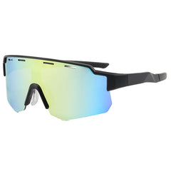 (12 PACK) Wholesale Sports Sunglasses Outdoor Sport Cycling New Arrival Oversized One Piece 2024 - BulkSunglassesWholesale.com - Black Frame Gold Mirrored