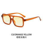 (6 PACK) Wholesale Sunglasses Double Bridge Women Fashion Trendy Square Street Vintage 2024 - BulkSunglassesWholesale.com - Orange Frame Gradient Yellow Lens