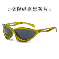 (6 PACK) Wholesale Sunglasses New Arrival Trendy Fashion Sport New Arrival Cycling Hollow 2024 - BulkSunglassesWholesale.com - Green Frame Black Black Lens