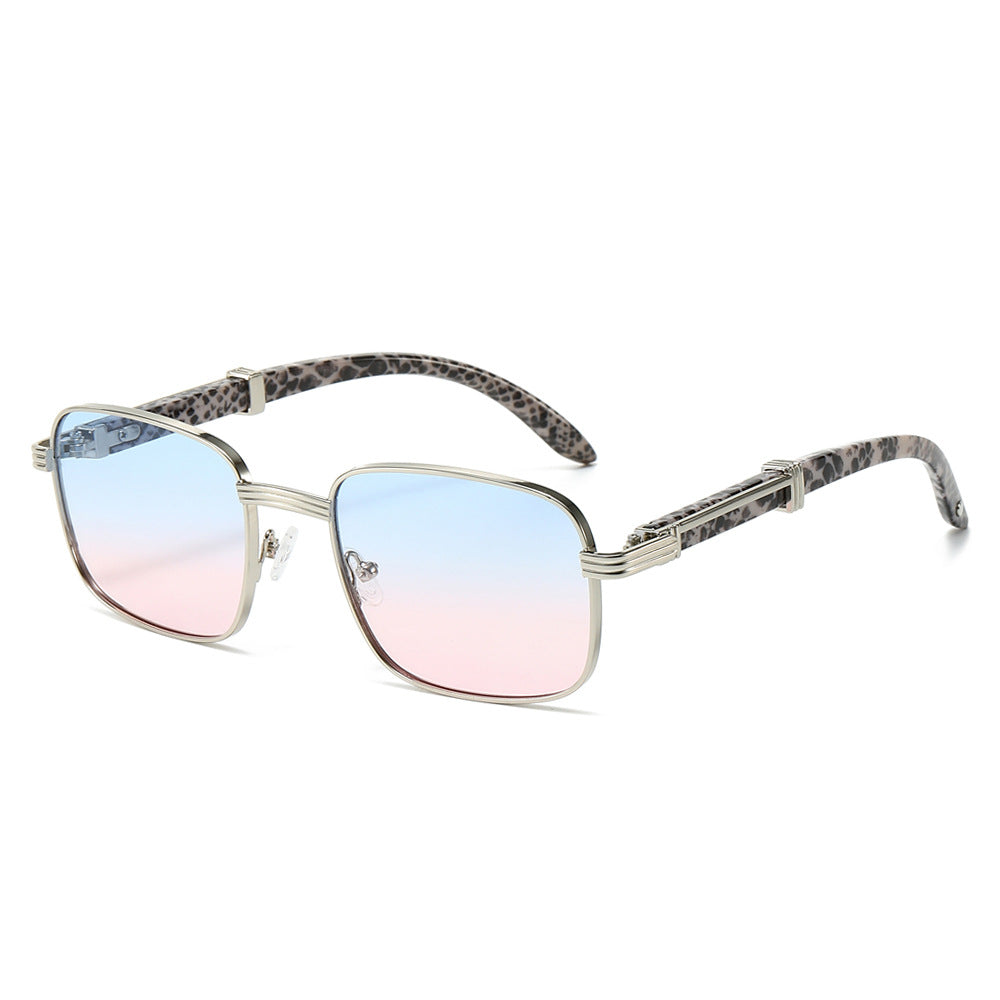 (6 PACK) Wholesale Sunglasses New Arrival Vintage Wood Grain Square Women Trendy Fashion 2024 - BulkSunglassesWholesale.com - Silver Frame Blue Pink Lens