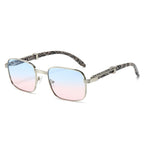 (6 PACK) Wholesale Sunglasses New Arrival Vintage Wood Grain Square Women Trendy Fashion 2024 - BulkSunglassesWholesale.com - Silver Frame Blue Pink Lens