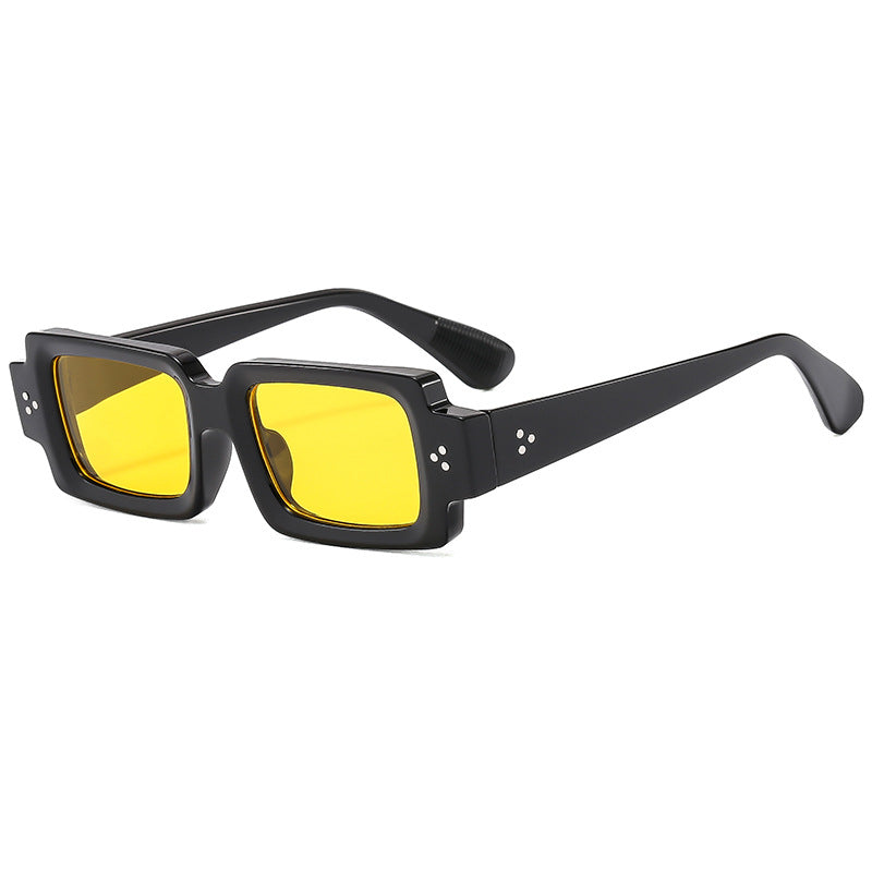 (6 PACK) Wholesale Sunglasses New Arrival Square Fashion Rivet Night Vision Unisex 2024 - BulkSunglassesWholesale.com - Black Frame Yellow Lens