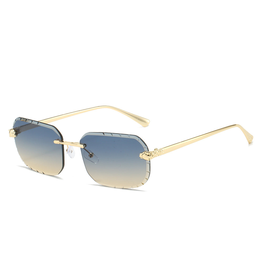 (6 PACK) Wholesale Sunglasses New Arrival Rimless Fashion Square Cut Edge Women 2024 - BulkSunglassesWholesale.com - Gold Frame Green Tea Lens