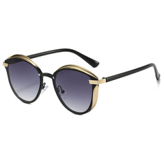 (6 PACK) Wholesale Sunglasses New Arrival Fashion Women Trendy Round 2024 - BulkSunglassesWholesale.com - Gold Frame Gradient Black Lens