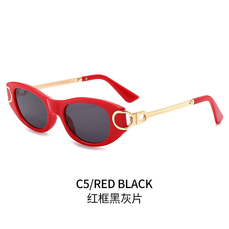 (6 PACK) Wholesale Sunglasses Square New Arrival Trendy Punk Women Street Fashion Round 2024 - BulkSunglassesWholesale.com - Red Frame Black Black Lens