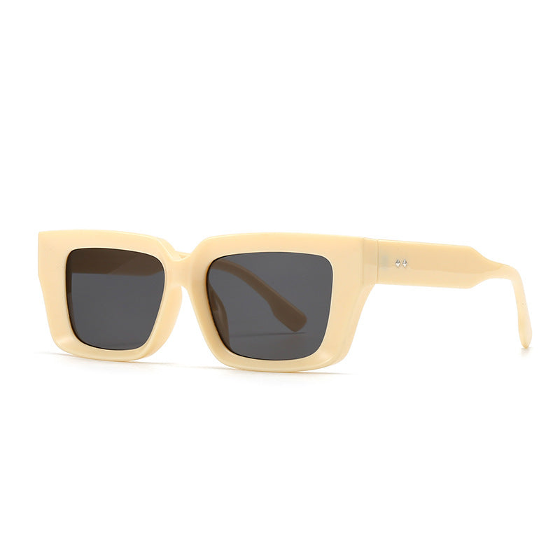 (6 PACK) Wholesale Sunglasses Trendy Street Antiblue Light Women 2024 - BulkSunglassesWholesale.com - Beige Yellow Frame Black Lens