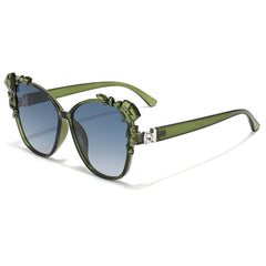 (6 PACK) Wholesale Sunglasses Unique Cat Eye Outdoor 2024 - BulkSunglassesWholesale.com - Green Frame Gradient Blue Lens