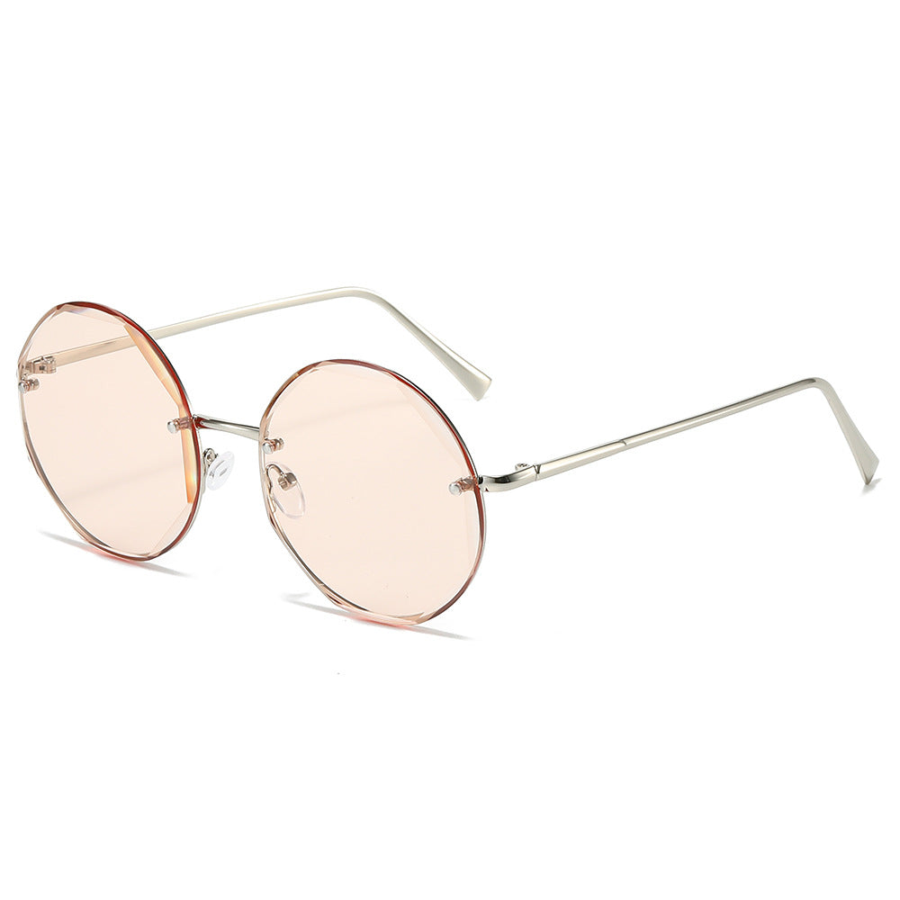 (6 PACK) Wholesale Sunglasses New Arrival Round Fashion Unique Rimless Metal Women 2024 - BulkSunglassesWholesale.com - Silver Frame Champagne Lens