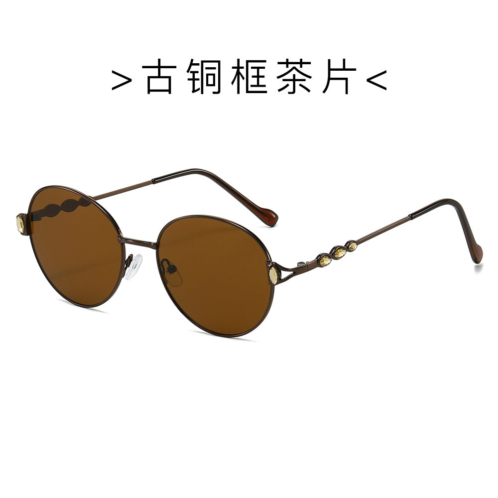 (6 PACK) Wholesale Sunglasses New Arrival Round Unique Metal Unisex Trendy Fashion 2024 - BulkSunglassesWholesale.com - Frame Tea Lens