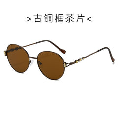 (6 PACK) Wholesale Sunglasses New Arrival Round Unique Metal Unisex Trendy Fashion 2024 - BulkSunglassesWholesale.com - Frame Tea Lens