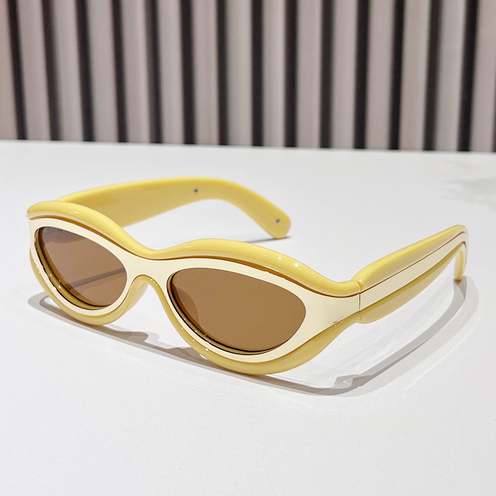 (6 PACK) Wholesale Sunglasses Unique Vintage Unisex Outdoor 2024 - BulkSunglassesWholesale.com - Yellow Frame Tea Lens