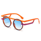 (6 PACK) Wholesale Sunglasses New Arrival Round Unique Funny Fashion 2025 - BulkSunglassesWholesale.com - Orange Green Frame Gradient Blue Lens