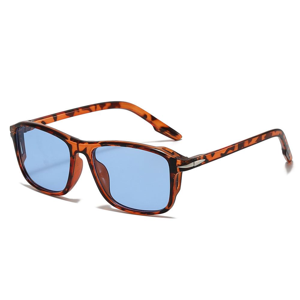 (6 PACK) Wholesale Sunglasses New Arrival Square Fashion Men Hollow 2025 - BulkSunglassesWholesale.com - Leopard Print Frame Dark Blue Lens