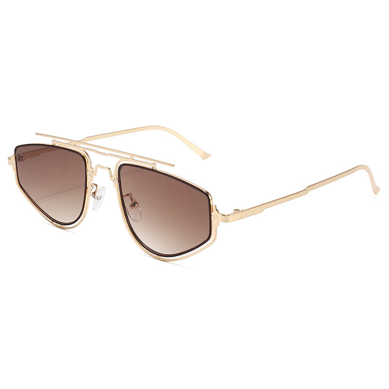 (6 PACK) Wholesale Sunglasses New Arrival Fashion Double Bridge Outdoor Square 2024 - BulkSunglassesWholesale.com - Gold Frame Gradient Tea Lens