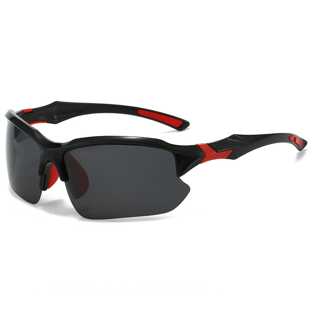 (6 PACK) Wholesale Sunglasses Sport Semirimless Polarized Men Cycling 2024 - BulkSunglassesWholesale.com - Black Red Frame Black Lens