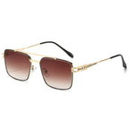 (6 PACK) Wholesale Sunglasses New Arrival Fashion Double Bridge Cut Edge Metal Men Women 2024 - BulkSunglassesWholesale.com - Gold Frame Gradient Tea Lens
