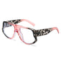 (6 PACK) Wholesale Sunglasses New Arrival Wide Fashion Oversized Trendy 2025 - BulkSunglassesWholesale.com - Pink Leopard Print Frame Clear Lens