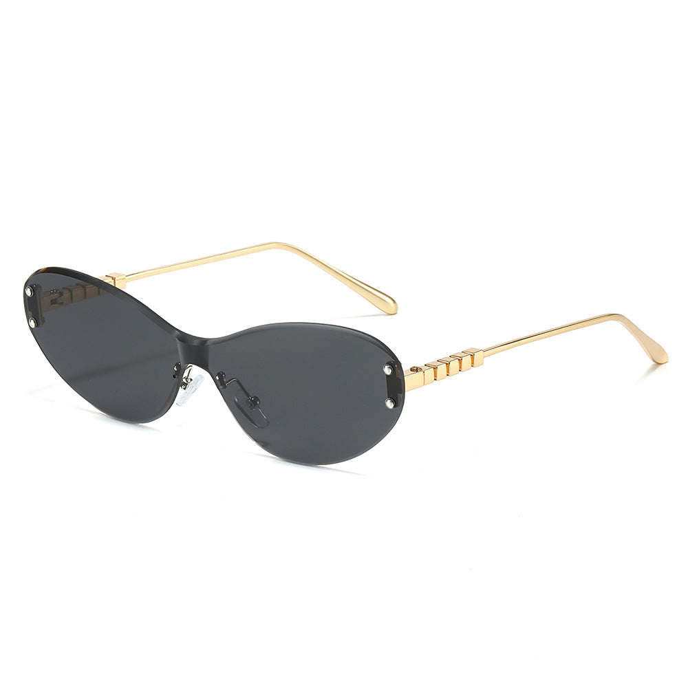 (6 PACK) Wholesale Sunglasses New Arrival Cat Eye Unique One Piece Square 2025 - BulkSunglassesWholesale.com - Gold Frame Black Lens