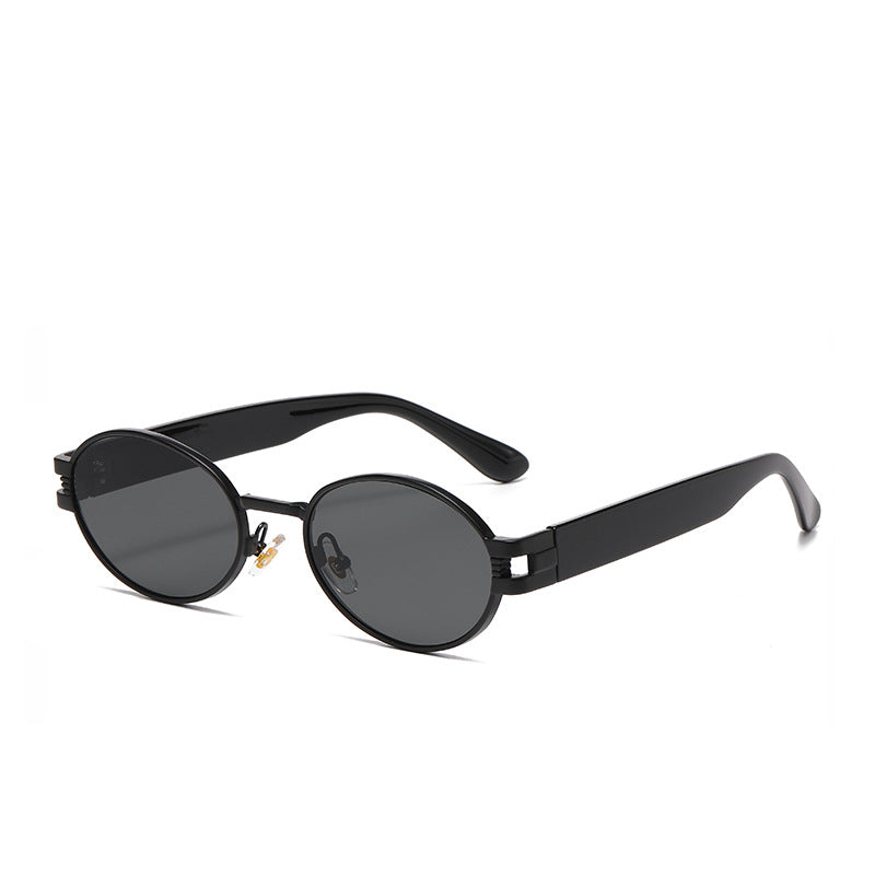 (6 PACK) Wholesale Sunglasses Round Fashion Metal Women New Arrival Street Trendy 2024 - BulkSunglassesWholesale.com - Black Frame Black Grey