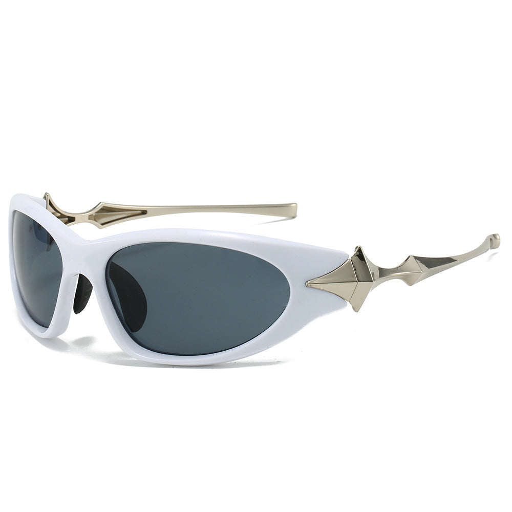 (6 PACK) Wholesale Sunglasses Star Cyber Punk Futuristic New Arrival Ninja Star 2024 - BulkSunglassesWholesale.com - White Frame Black Lens