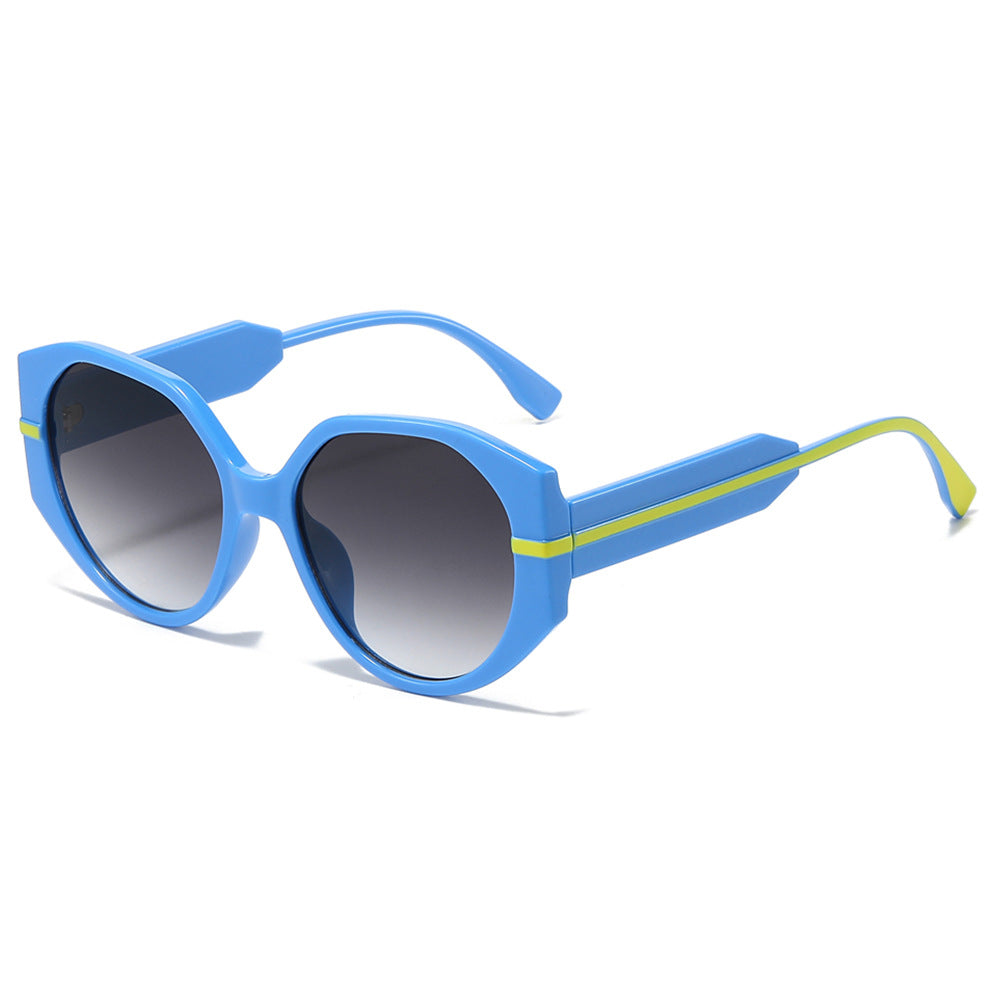 (6 PACK) Wholesale Sunglasses New Arrival Round Fashion Trendy Unisex 2024 - BulkSunglassesWholesale.com - Blue Frame Gradient Black Lens