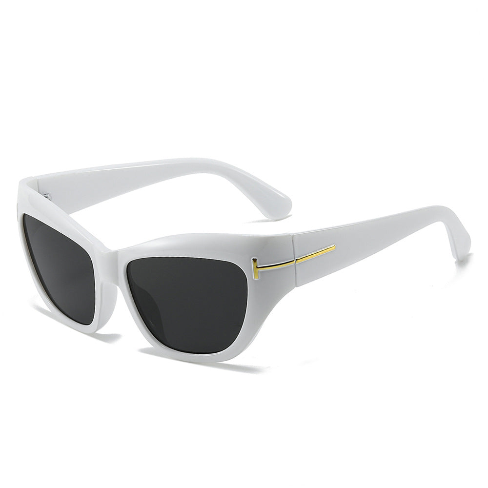 (6 PACK) Wholesale Sunglasses New Arrival Fashion Women Small Cat Eye Unique Trendy 2024 - BulkSunglassesWholesale.com - White Frame Black Lens