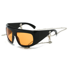 (6 PACK) Wholesale Sunglasses New Arrival Oversized Fashion Women 2024 - BulkSunglassesWholesale.com - Black Frame Orange Yellow Lens