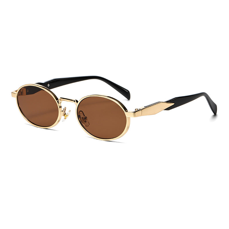 (6 PACK) Wholesale Sunglasses Oval Metal Unique Women Classic Street 2024 - BulkSunglassesWholesale.com - Gold Frame Tea