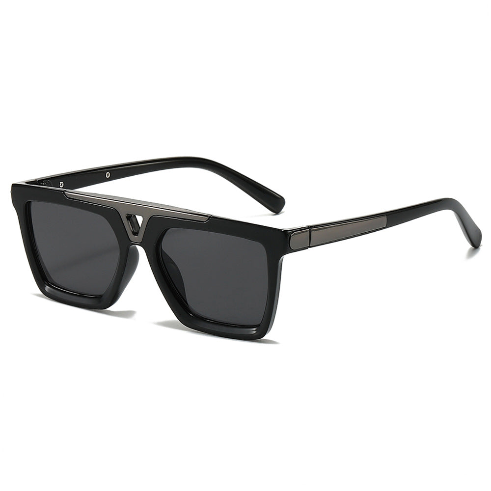 (6 PACK) Wholesale Sunglasses New Arrival Oversized Flat Top Vintage Vintage Unisex Square Aviator 2024 - BulkSunglassesWholesale.com - Black Gunmetal Frame Black Lens