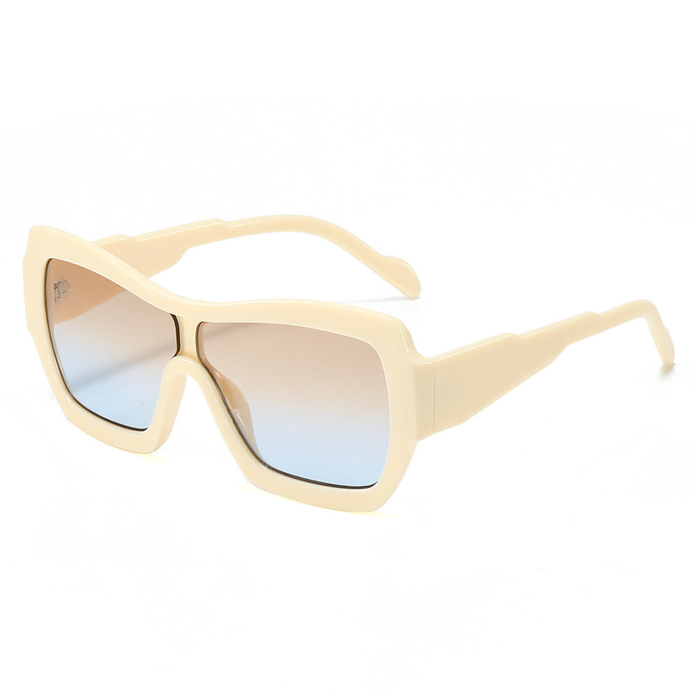 (6 PACK) Wholesale Sunglasses New Arrival One Piece Square One Piece Oversized Fashion 2025 - BulkSunglassesWholesale.com - Beige Yellow Frame Tea Blue Lens