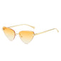 (6 PACK) Wholesale Sunglasses Fashion Cat Eye Cut Edge Trendy New Arrival Rimless Triangle 2024 - BulkSunglassesWholesale.com - Gold Frame Gradient Orange Lens