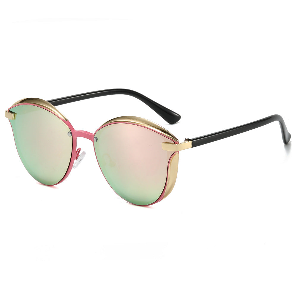 (6 PACK) Wholesale Sunglasses New Arrival Fashion Women Trendy Round 2024 - BulkSunglassesWholesale.com - Gold Frame Pink Mirrored