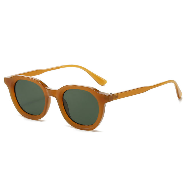 (6 PACK) Wholesale Sunglasses Round Vintage Round Fashion Unisex 2024 - BulkSunglassesWholesale.com - Tea Frame Green Lens Hover Image