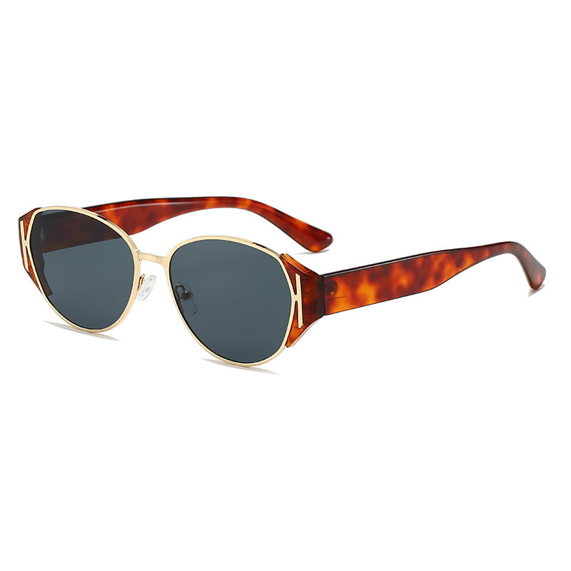 (6 PACK) Wholesale Sunglasses Korean Vintage Women Square Round 2025 - BulkSunglassesWholesale.com - Leopard Print Frame Black Lens