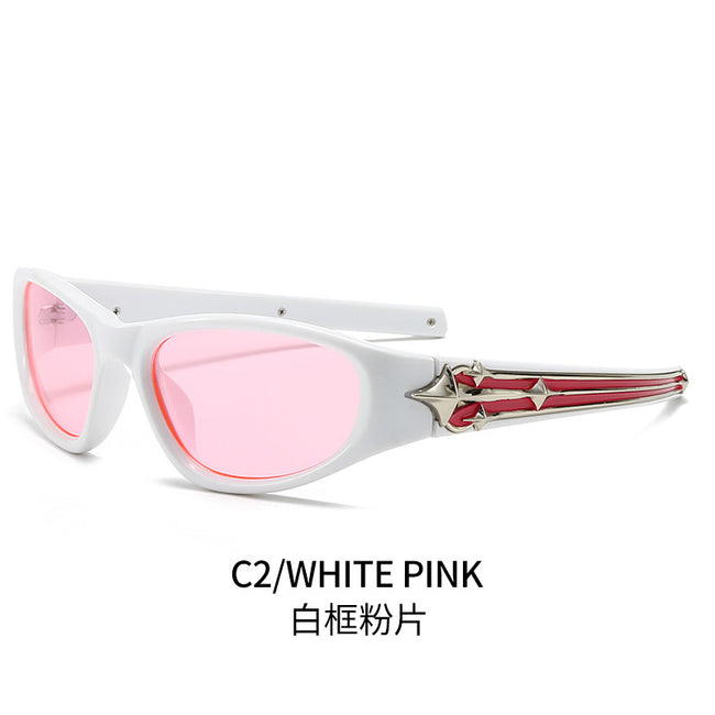 (6 PACK) Wholesale Sunglasses New Arrival Sport Fashion Trendy Vintage Unisex 2024 - BulkSunglassesWholesale.com - White Frame Pink Lens Hover Image