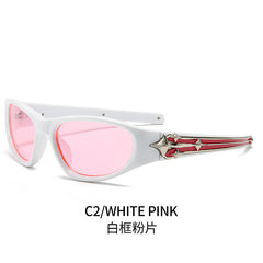 (6 PACK) Wholesale Sunglasses New Arrival Sport Fashion Trendy Vintage Unisex 2024 - BulkSunglassesWholesale.com - White Frame Pink Lens