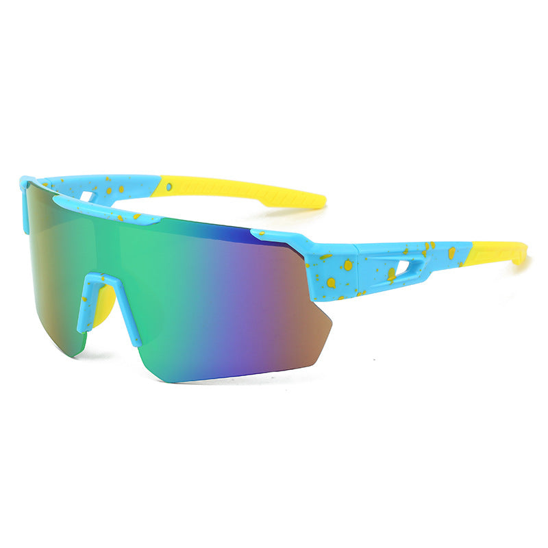 (12 PACK) Wholesale Sports Sunglasses New Arrival Outdoor Windproof Unisex Cycling Sport 2024 - BulkSunglassesWholesale.com - Blue Frame Green Mirrored