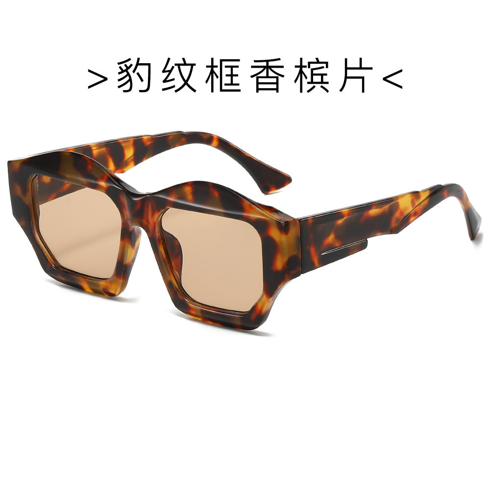 (6 PACK) Wholesale Sunglasses New Arrival Polygon Fashion Unique 2024 - BulkSunglassesWholesale.com - Leopard Print Frame Champagne Lens