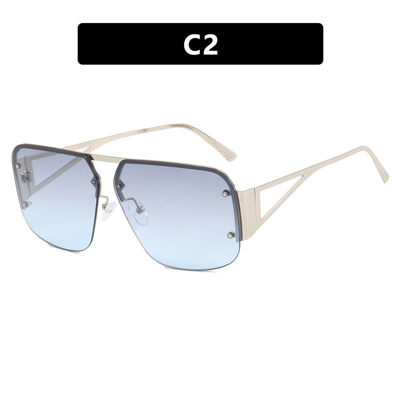 (6 PACK) Wholesale Sunglasses Square Fashion Aviator Vintage Semirimless 2024 - BulkSunglassesWholesale.com - Silver Frame Grey Blue