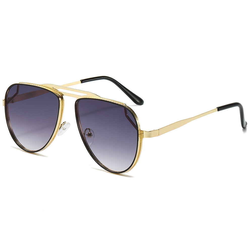 (6 PACK) Wholesale Sunglasses New Arrival Aviator Vintage Classic Fashion Aviator Double Bridge Unisex 2024 - BulkSunglassesWholesale.com - Gold Frame Gradient Black