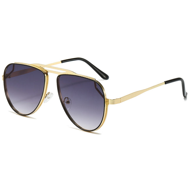 (6 PACK) Wholesale Sunglasses New Arrival Aviator Vintage Classic Fashion Aviator Double Bridge Unisex 2024 - BulkSunglassesWholesale.com - Gold Frame Gradient Black Hover Image